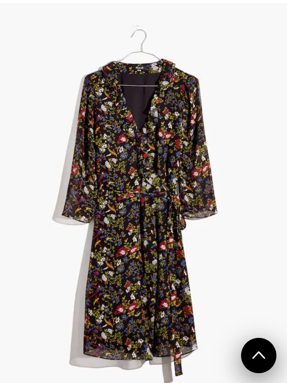 Madewell Sheer-Sleeve Ruffled Wrap Dress in Finch Floral - XXL